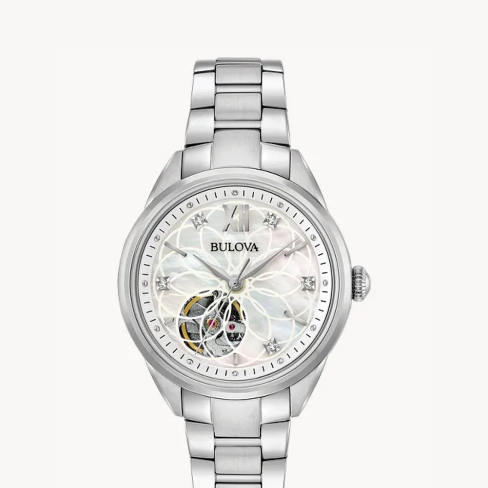 Bulova Women's Silver Watch with Mother of Pearl Dial